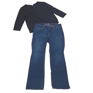 Eddie Bauer Curvy Bootcut Jeans Mid Waist Rise Mid Washed Whiskered Worn Look 10